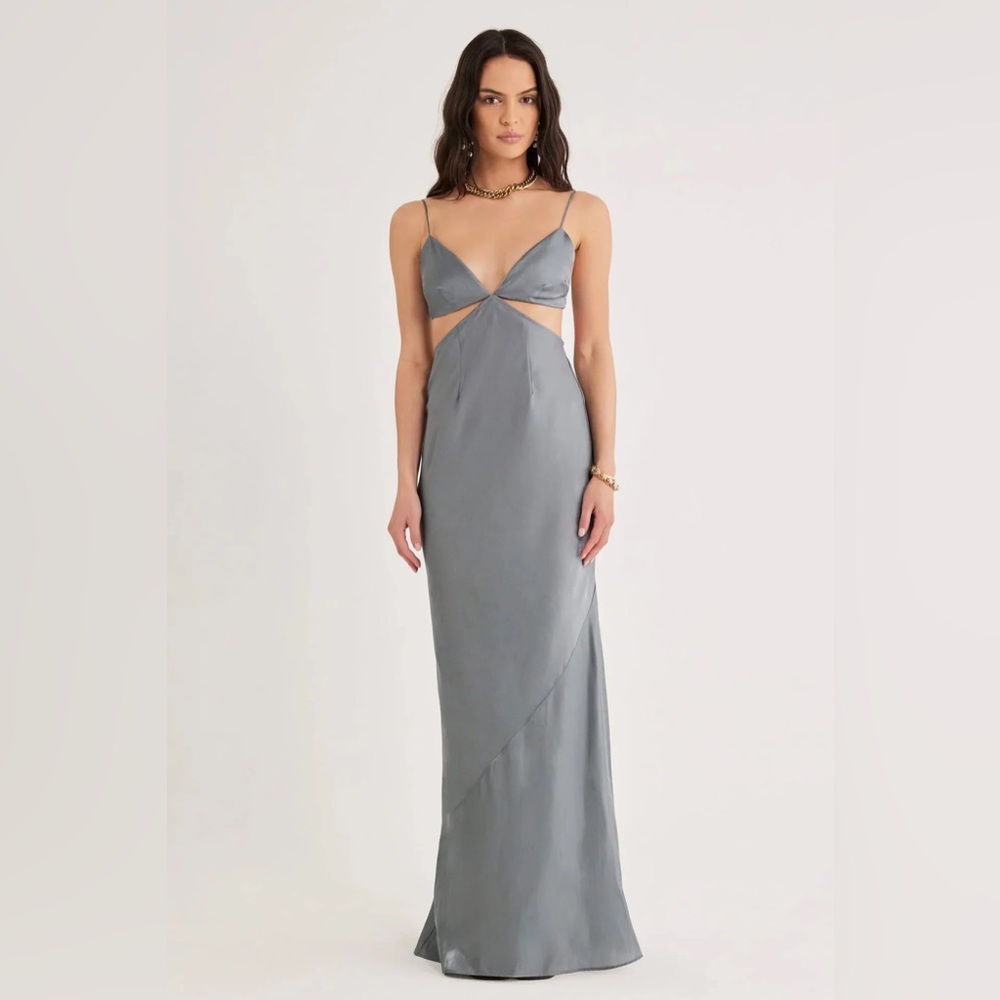 Rumer Tri Illusion Gown in Steel, NWT, Small